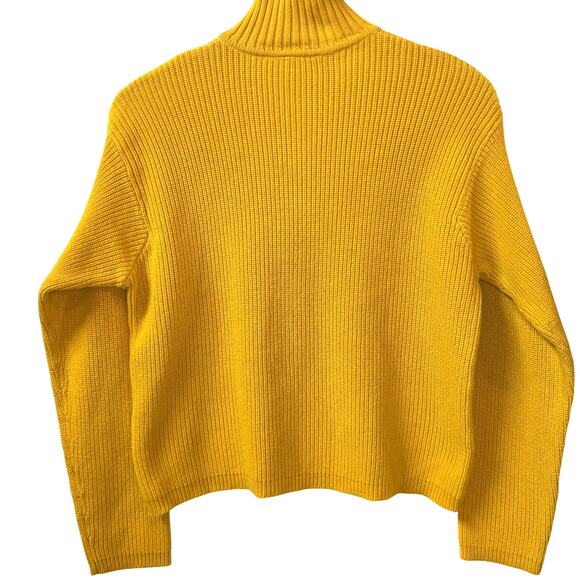 Quarter Zip Ribbed Sweater Women's M Cotton Mock Neck Crop Butter Yellow Preppy - Picture 5 of 9